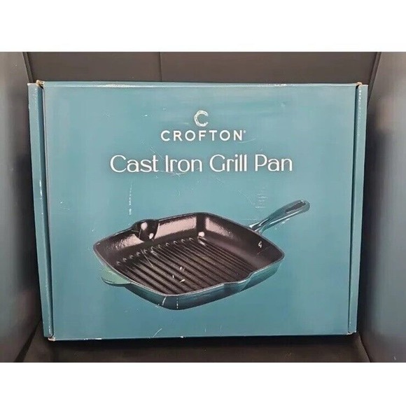 Crofton 11" Square Green Enamel Cast Iron Skillet Frying Pan Double Pour NOS - Picture 3 of 11